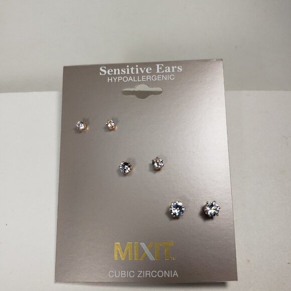 MIXIT Women's Hypoallergenic Rose Gold-Tone  Cubic Zirconia CZ Stud Earrings - Picture 5 of 9